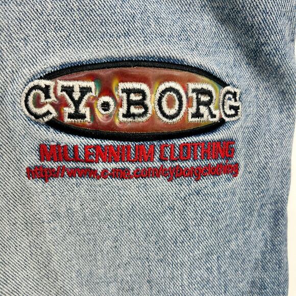 Vintage 90s Irisdescent Cyborg Skater Rave Wide Leg Jean Denim Pants 36 x 29 - Picture 3 of 8